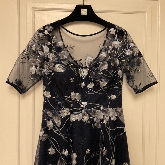 Teri Jon by Rickie Freeman Embroidered Tulle Tea Dress size 10 - Picture 3 of 11